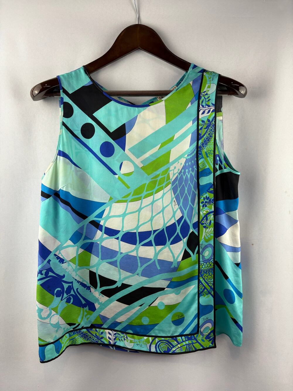 Women’s Emilio Pucci Size 8 Blue, White & Green Patterned Blouse